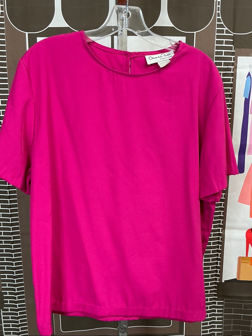 Oscar de la Renta Pink Short-Sleeve Blouse Size xl #2267